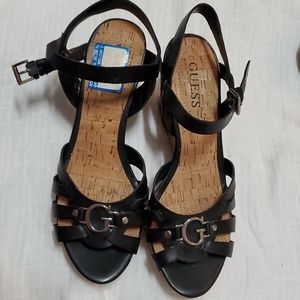 Guess - black cork wedges - size 8 M